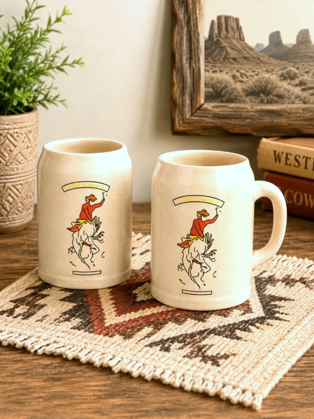 Vintage GERZ Beer Stein Mug – W. Germany – Shape Stampede Cowboy – 0.5L